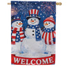 Evergreen Suede 2-Sided House Flag - Patriotic Snowman Trio