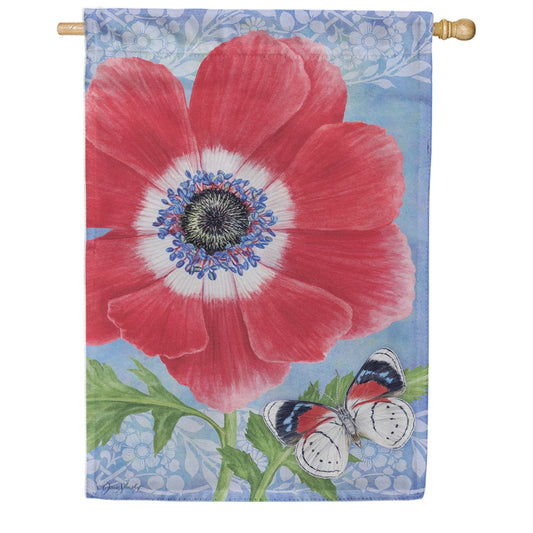 Evergreen Suede 2-Sided House Flag - Intricate Poppy