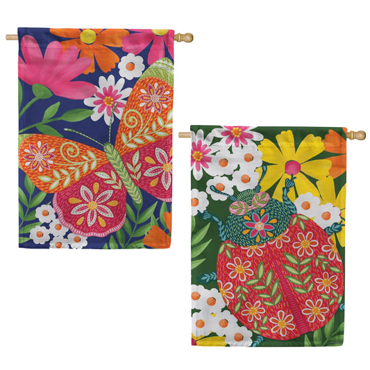 Evergreen Suede 2-Sided House Flag - Bloom & Burst Butterfly (Reversible)