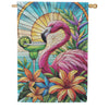 Evergreen Suede 2-Sided House Flag - Stained Glass Summer Flamingo