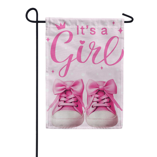 Evergreen It's a Girl Pink Suede 2-Sided Garden Flag 12.5" x 18"