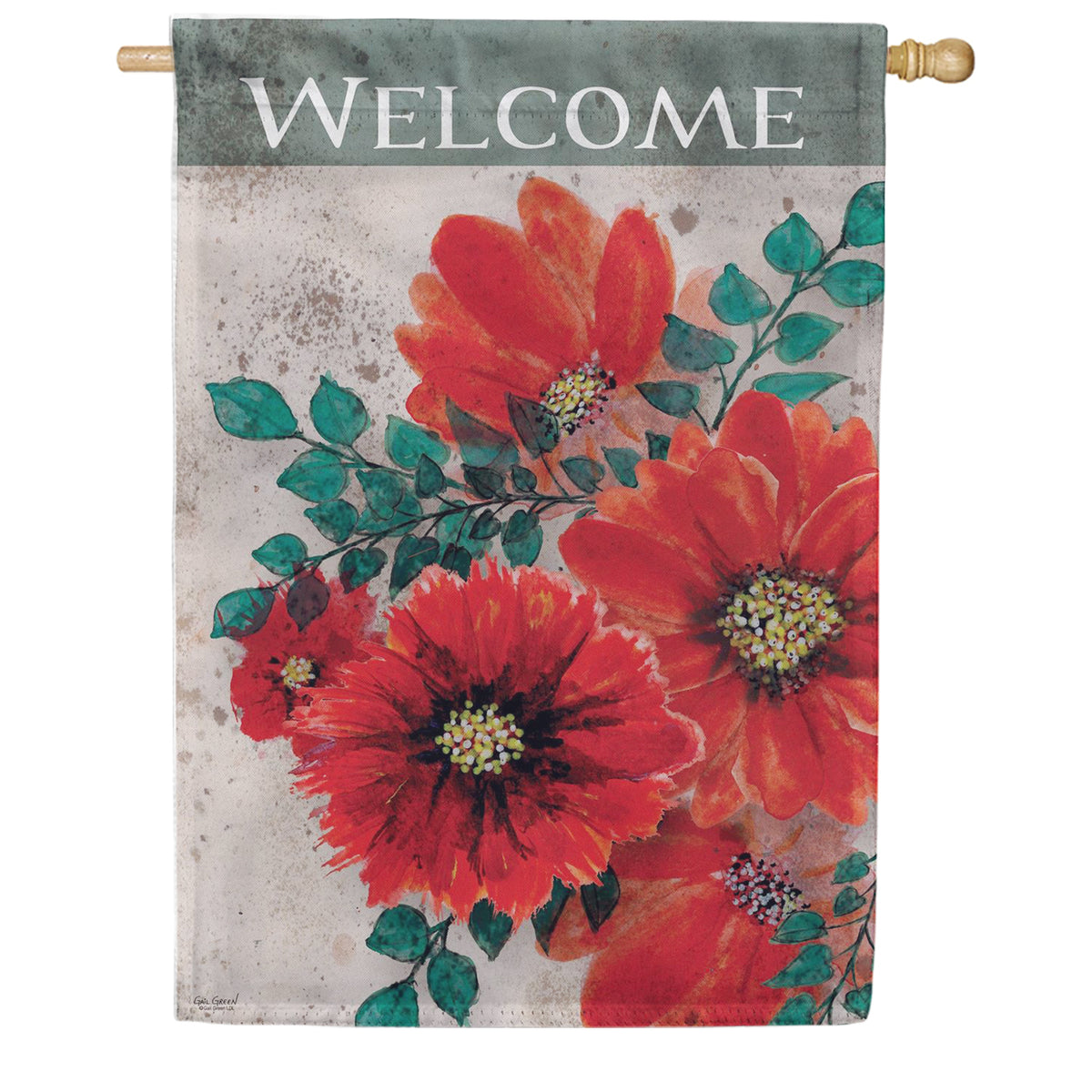 Evergreen Suede 2-Sided House Flag - Royal Red Poppy