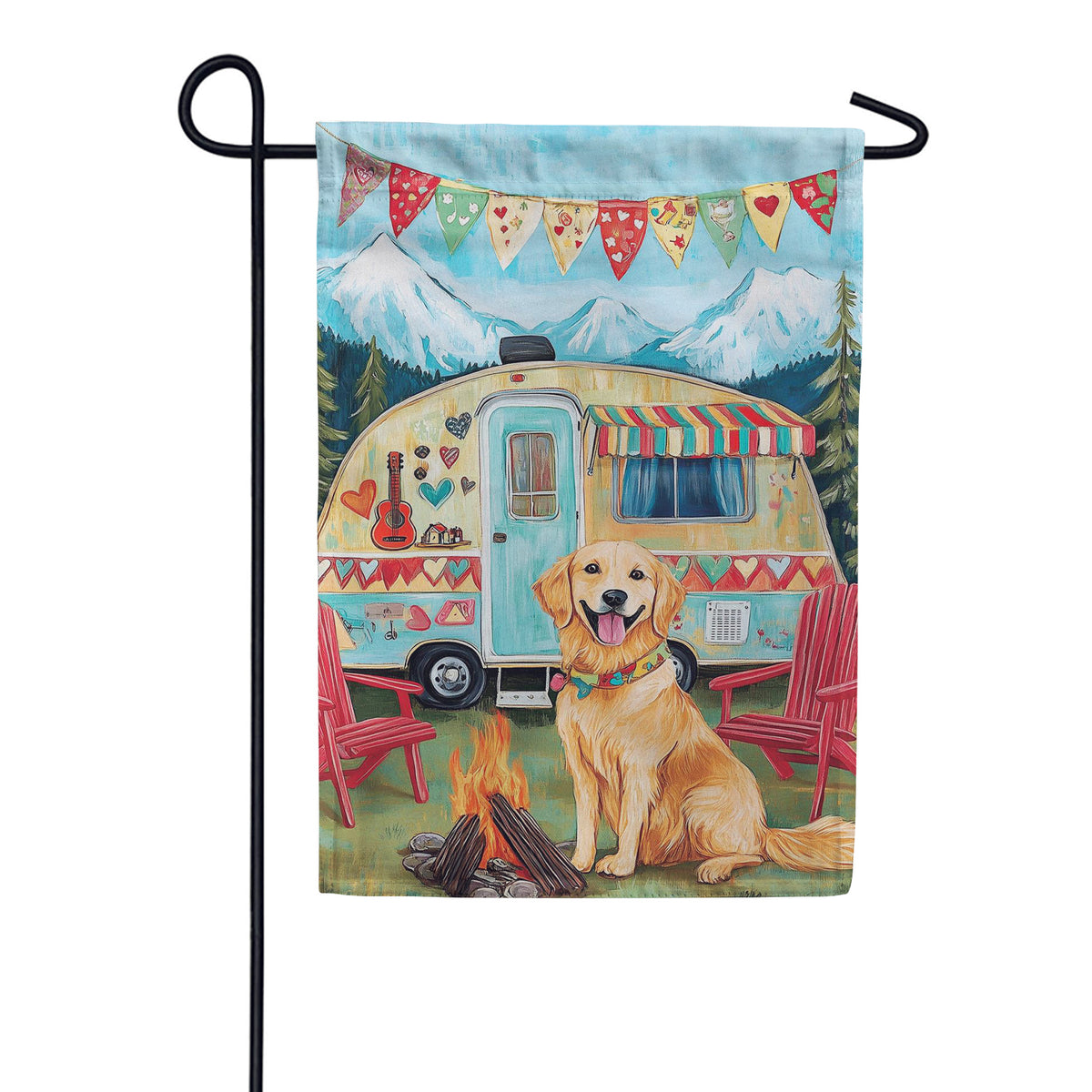 Evergreen Suede 2-Sided Garden Flag - Camping Dog