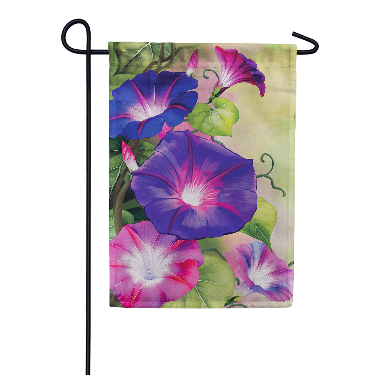 Evergreen Suede 2-Sided Garden Flag - Vivid Morning Glories