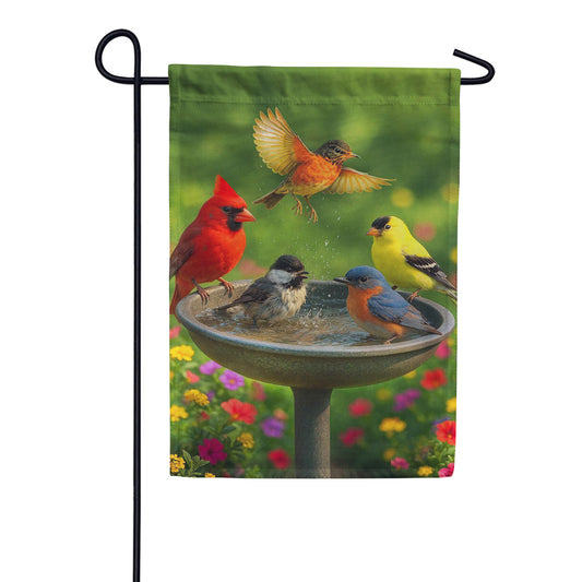 Evergreen Suede 2-Sided Garden Flag - Bathing Birds