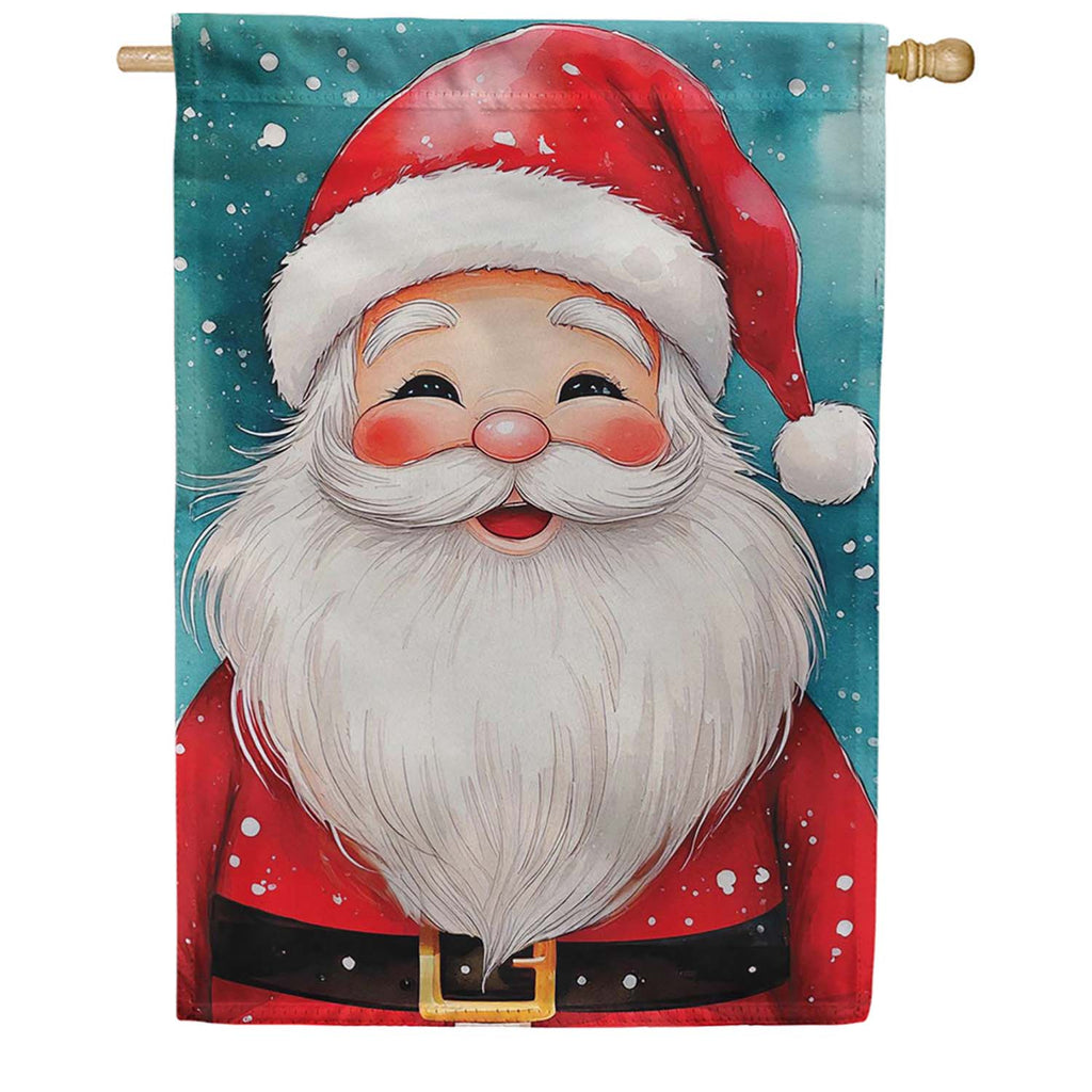 Evergreen Suede 2-Sided House Flag - Rosy Cheeked Santa