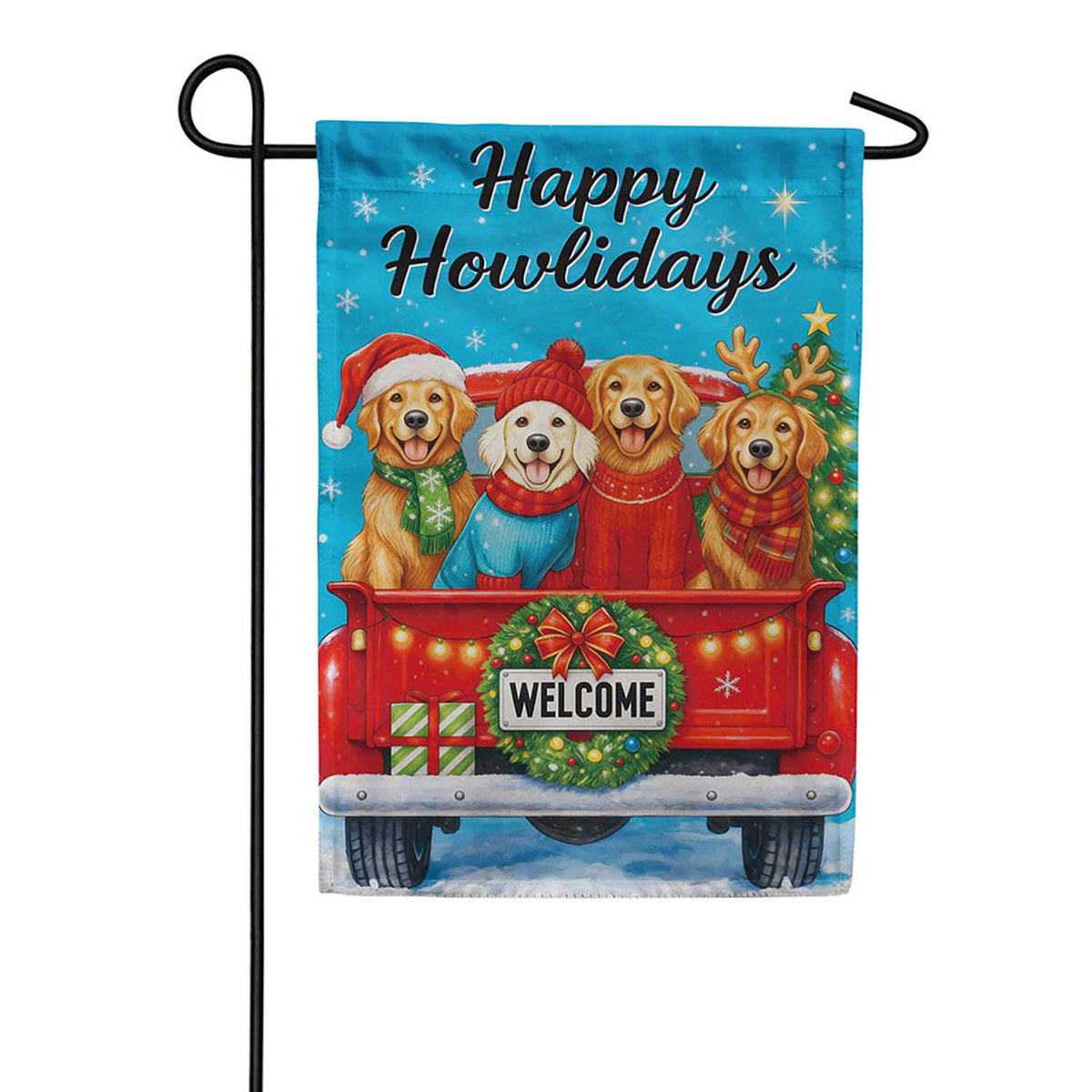 Evergreen Suede 2-Sided Garden Flag - Happy Howlidays