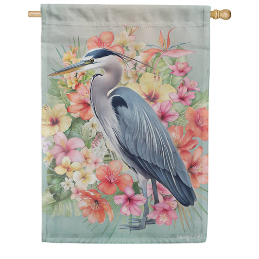 Evergreen Suede 2-Sided House Flag - Tropical Heron