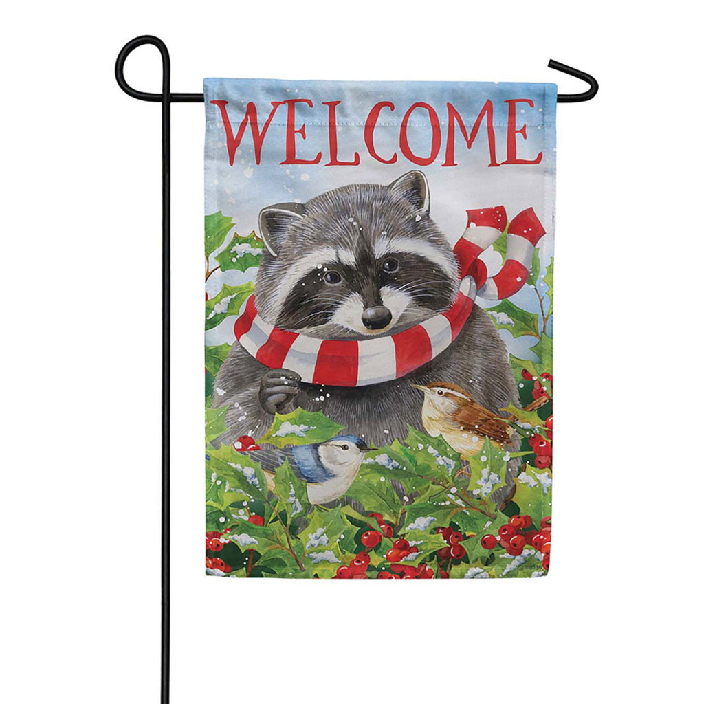 Evergreen Suede 2-Sided Garden Flag - Raccoon & Friends