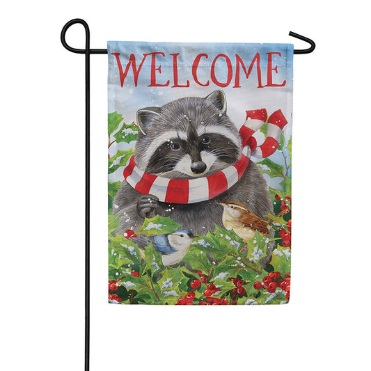 Evergreen Suede 2-Sided Garden Flag - Raccoon & Friends