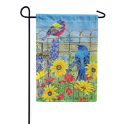 Evergreen Colorful Songbird Fence Suede 2-Sided Garden Flag