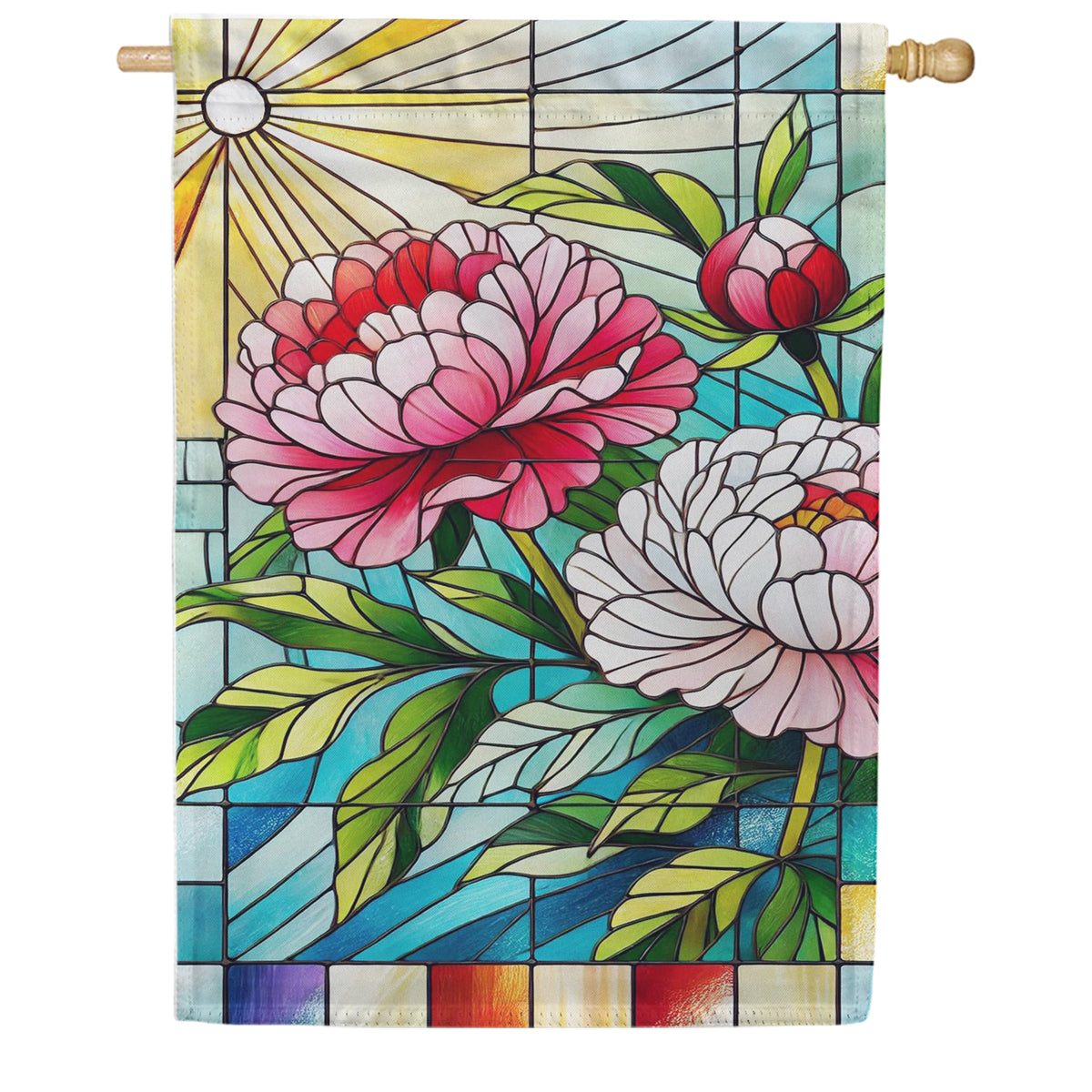 Evergreen Suede 2-Sided House Flag - Floral Stained Glass