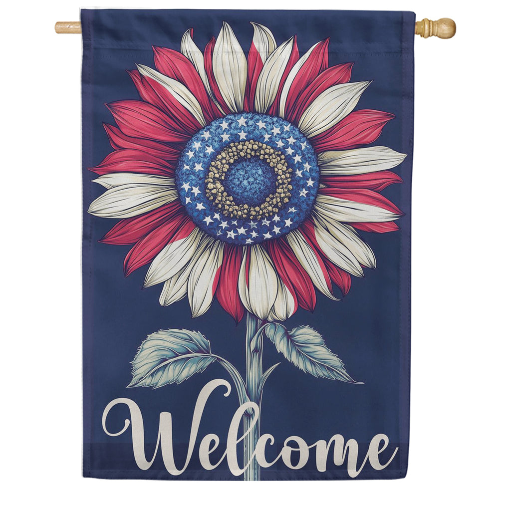 Evergreen Suede 2-Sided House Flag - Patriotic Vibrant Sunflower