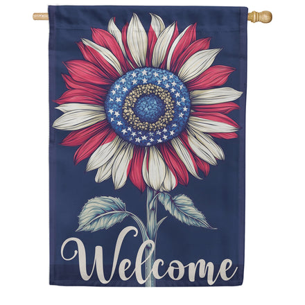 Evergreen Suede 2-Sided House Flag - Patriotic Vibrant Sunflower