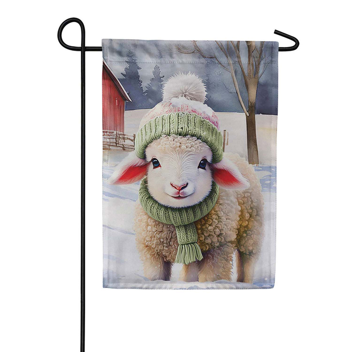 Evergreen Suede 2-Sided Garden Flag - Holly Homestead Winter Lamb