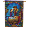 Evergreen Suede 2-Sided House Flag - Stained Glass Holy Night
