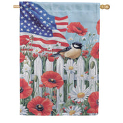 Evergreen Suede 2-Sided House Flag - Patriotic Poppies & Bird