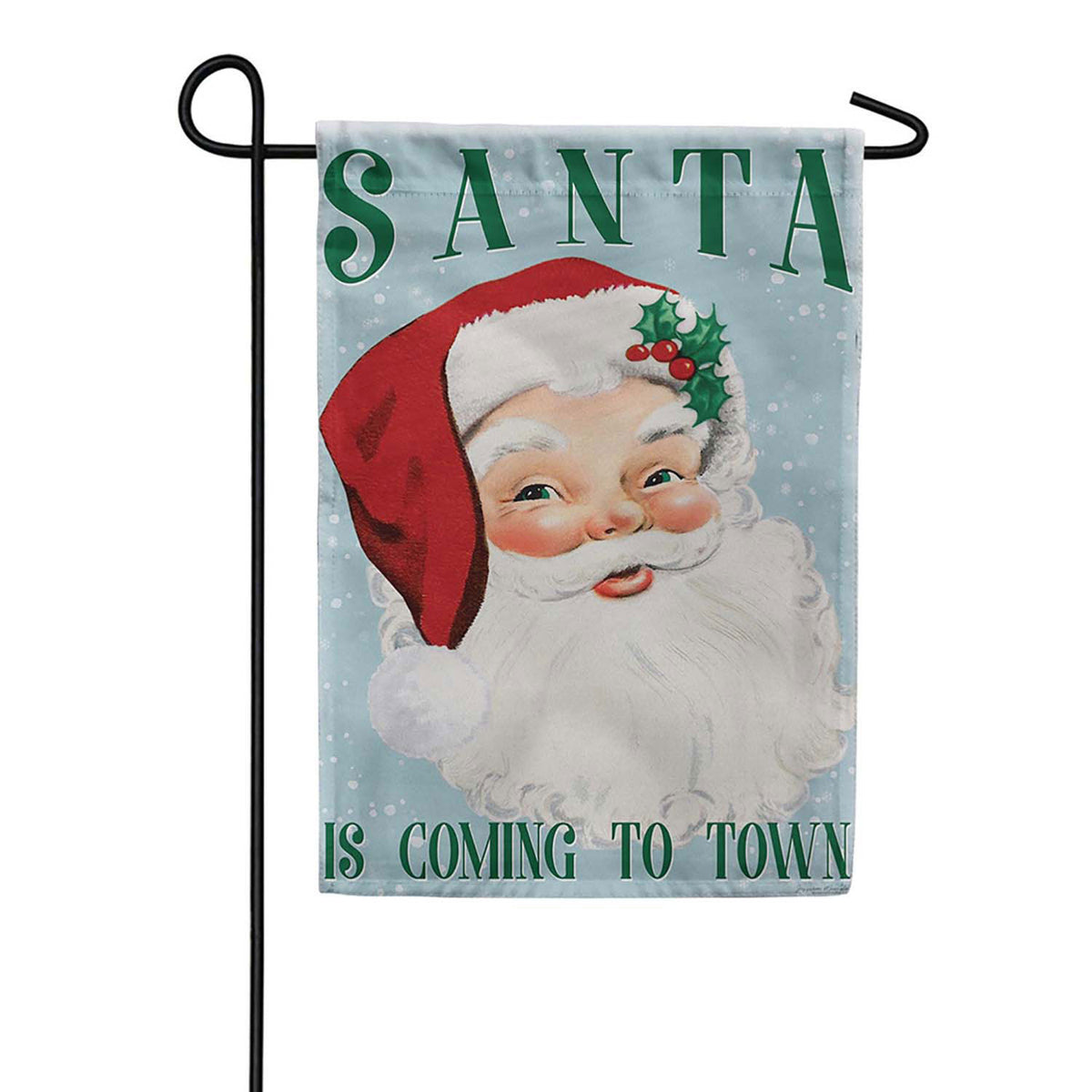 Evergreen Suede 2-Sided Garden Flag - Blue Vintage Santa