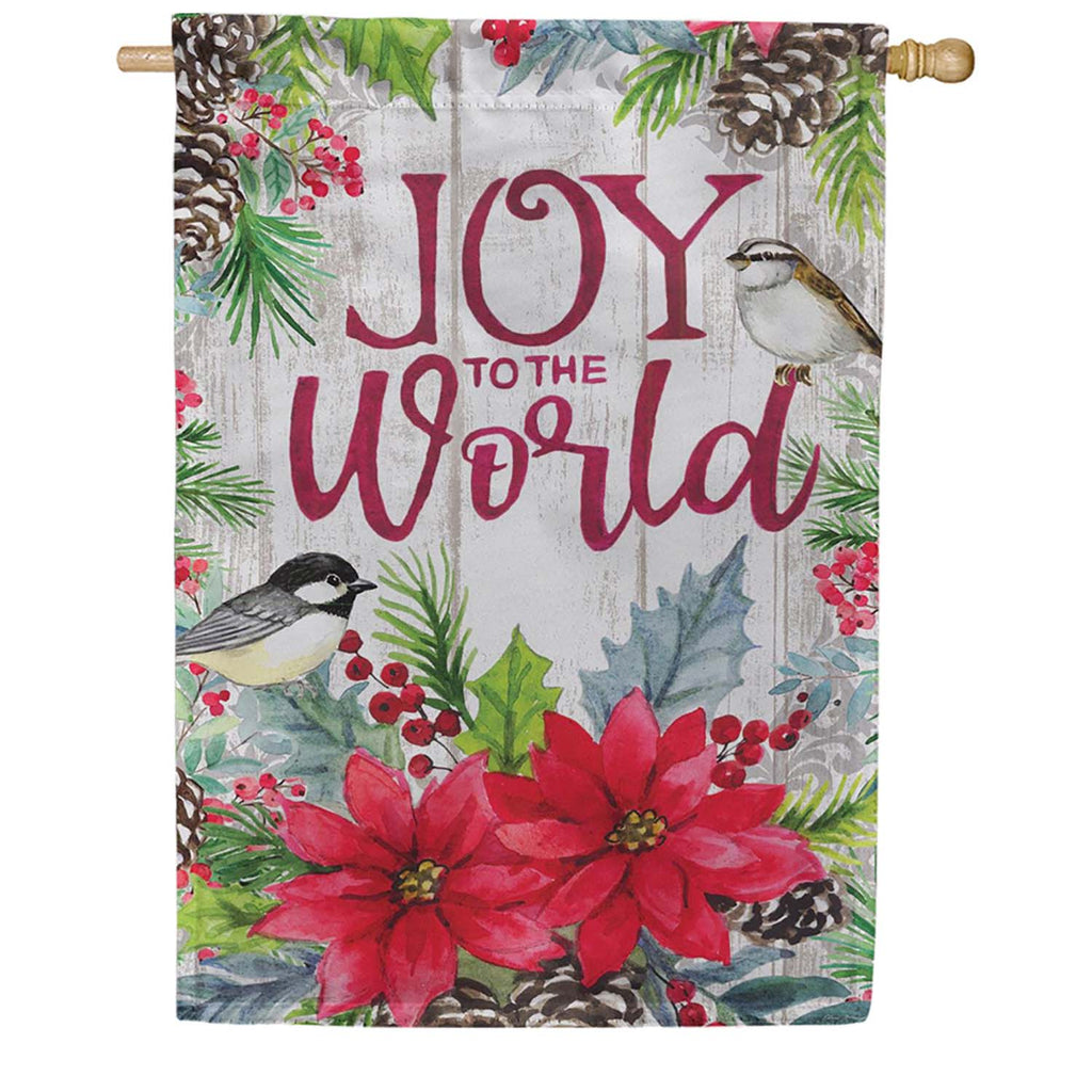 Evergreen Suede 2-Sided House Flag - Joy To The World Floral