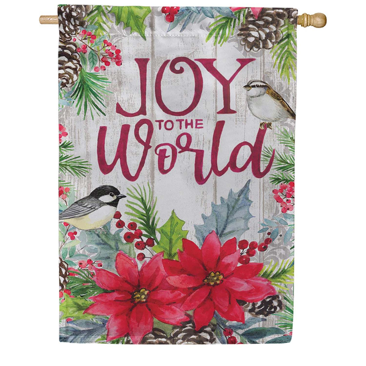 Evergreen Suede 2-Sided House Flag - Joy To The World Floral