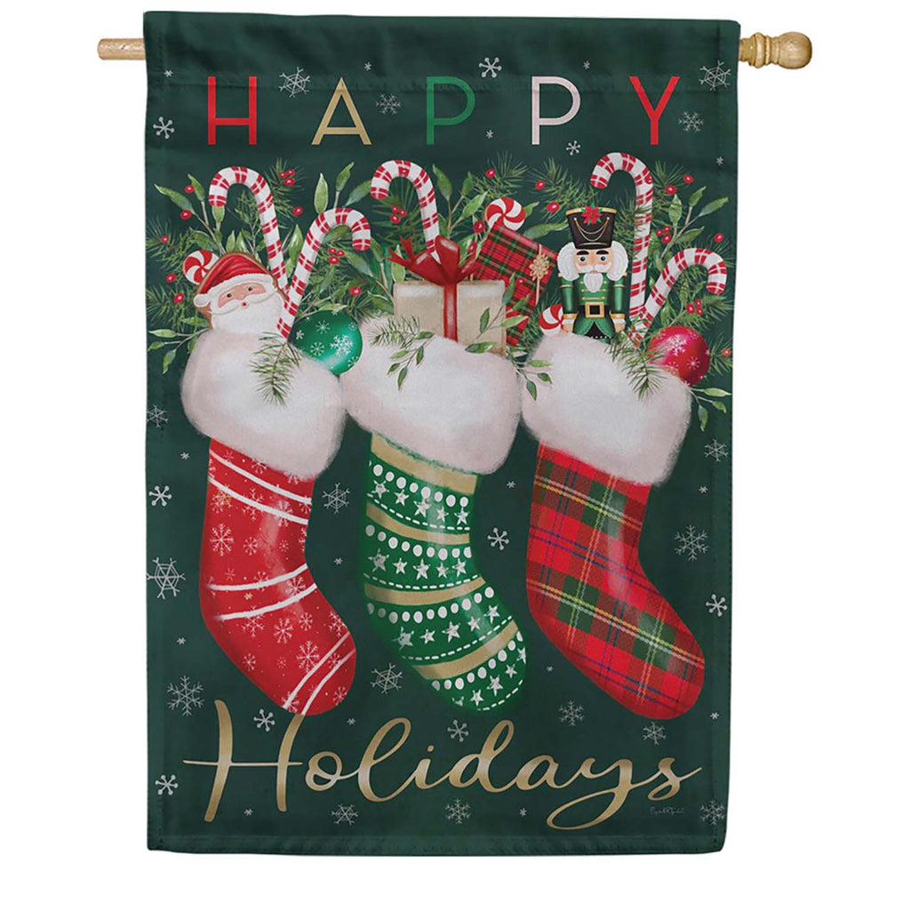 Evergreen Suede 2-Sided House Flag - Festive Fun Stockings