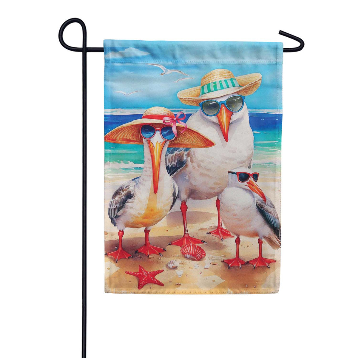 Evergreen Seagull Beach Family Suede 2-Sided Garden Flag