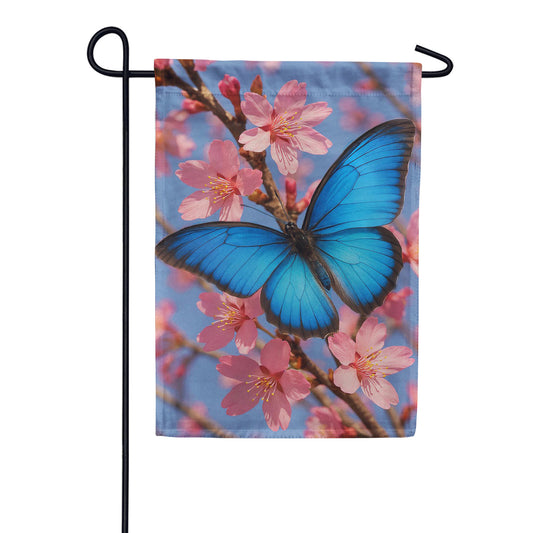 Evergreen Butterfly and Cherry Blossom Delight Suede 2-Sided Garden Flag