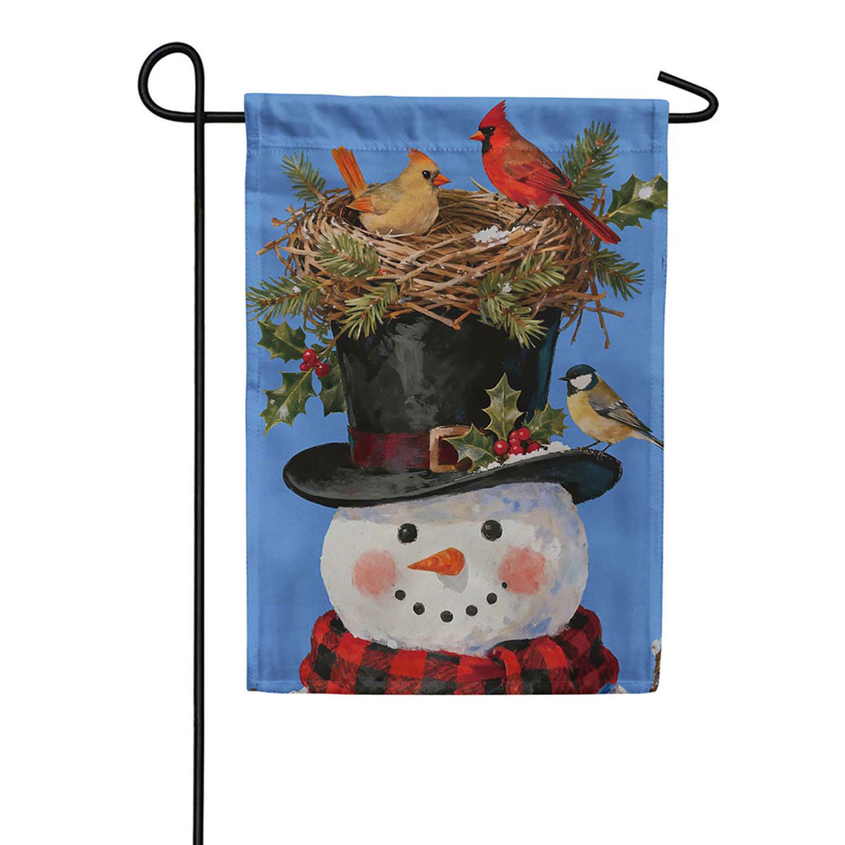 Evergreen Suede 2-Sided Garden Flag - Snowman Bird Nest