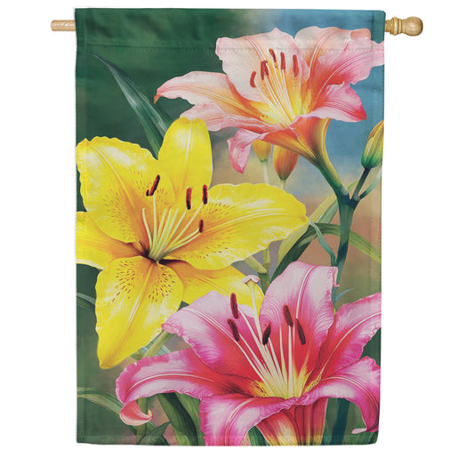 Evergreen Suede 2-Sided House Flag - Colorful Daylily