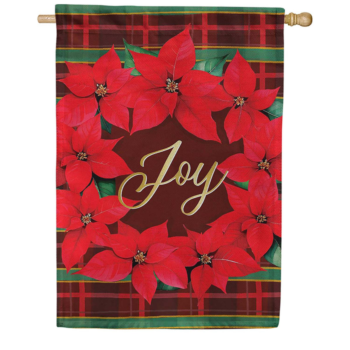 Evergreen Suede 2-Sided House Flag - Plaid Joy Wreath