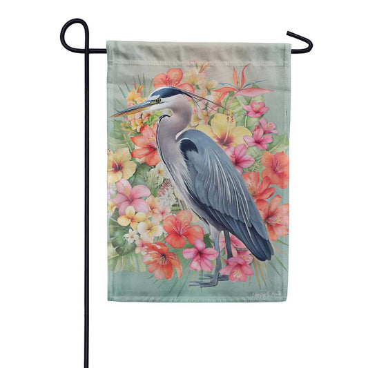 Evergreen Suede 2-Sided Garden Flag - Tropical Heron