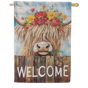 Evergreen Suede 2-Sided House Flag - Summer Highland Cow Welcome