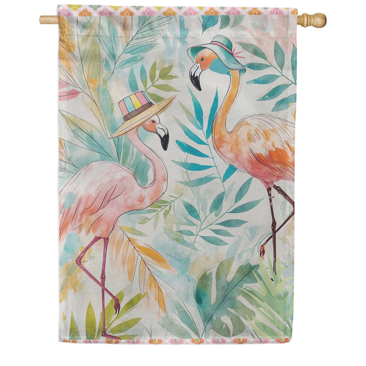 Evergreen Suede 2-Sided House Flag - Palm Beach Flamingos