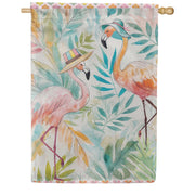 Evergreen Suede 2-Sided House Flag - Palm Beach Flamingos