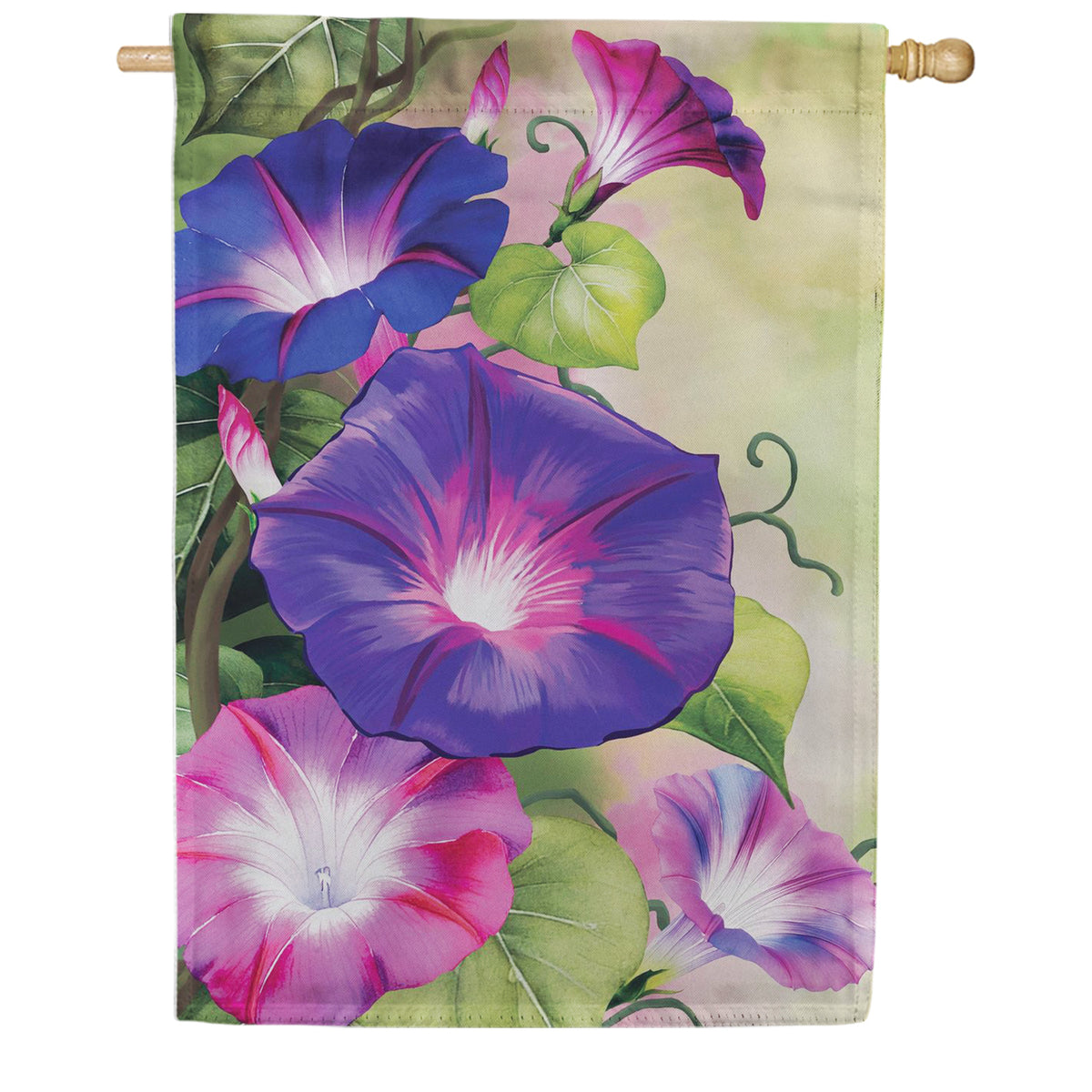 Evergreen Suede 2-Sided House Flag - Vivid Morning Glories