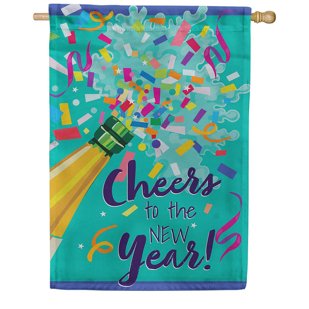 Evergreen Suede 2-Sided House Flag - Cheers To The New Years
