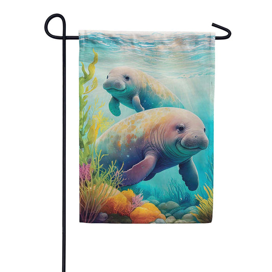 Evergreen Suede 2-Sided Garden Flag - Sea Manatees