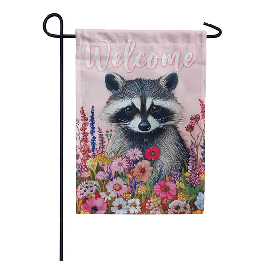 Evergreen Suede 2-Sided Garden Flag - Floral Raccoon