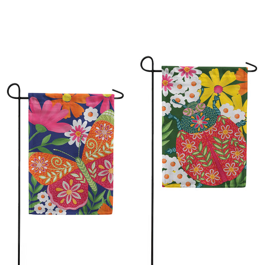 Evergreen Suede 2-Sided Garden Flag - Bloom & Burst Butterfly Front & Back