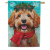 Evergreen Suede 2-Sided House Flag - Happy Winter Goldendoodle
