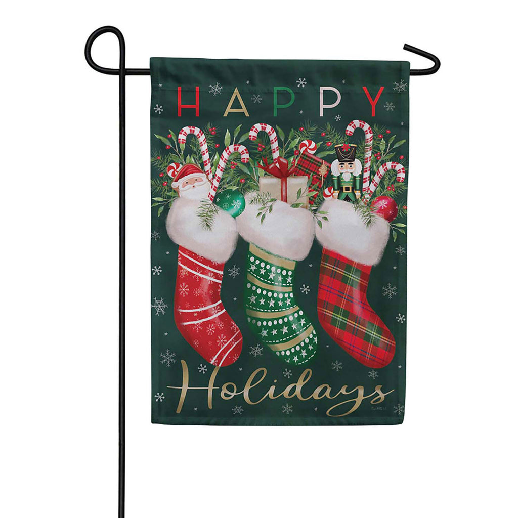 Evergreen Suede 2-Sided Garden Flag - Festive Fun Stockings