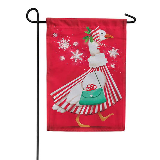 Evergreen Suede 2-Sided Garden Flag - Prim Christmas Goose