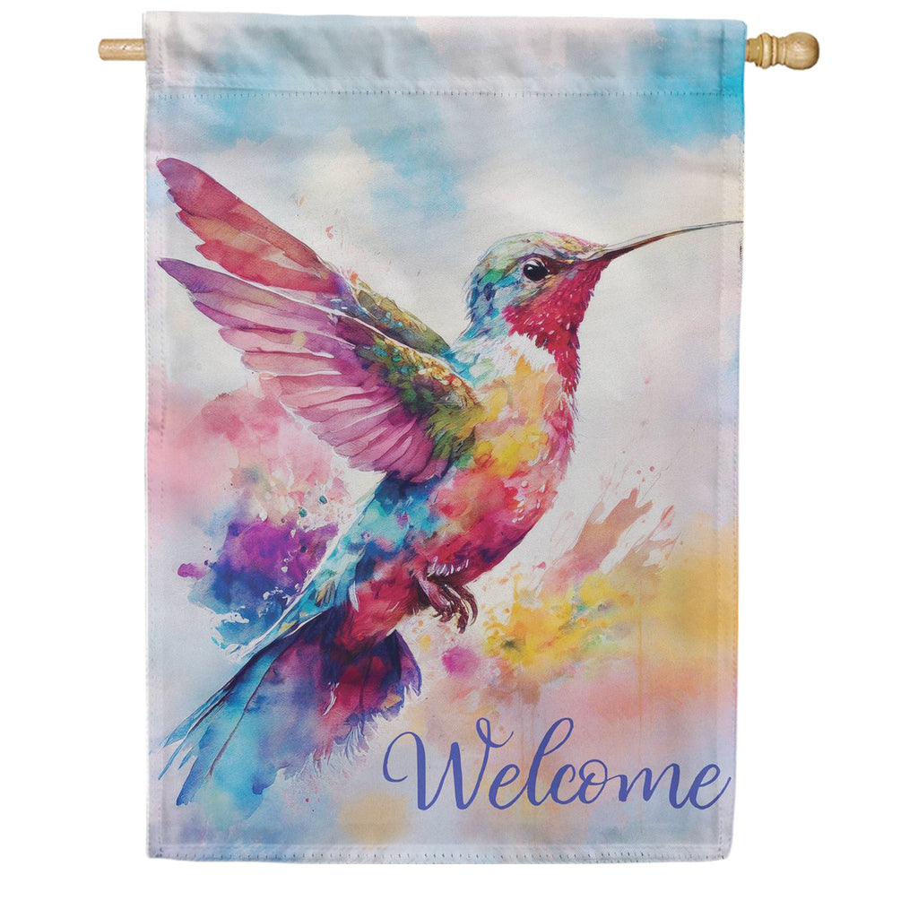 Evergreen Suede 2-Sided House Flag - Watercolor Hummingbird