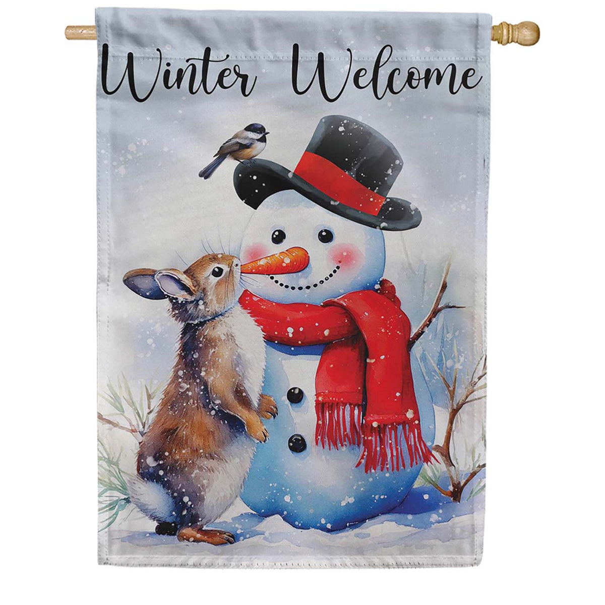 Evergreen Suede 2-Sided House Flag - Snowman & Friends
