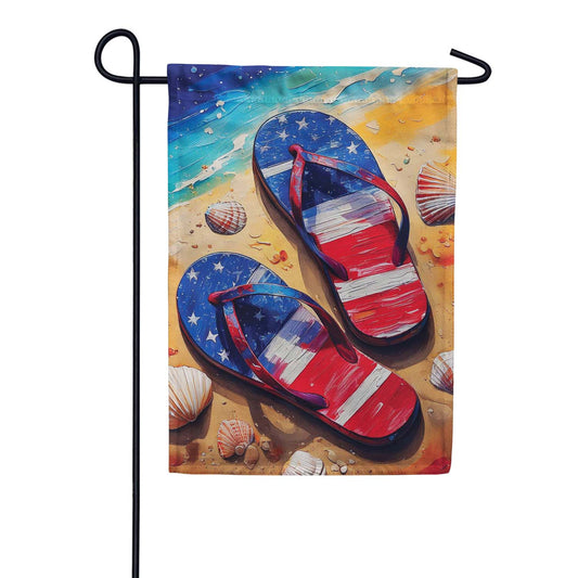 Evergreen Suede 2-Sided Garden Flag - American Summer Flip Flops
