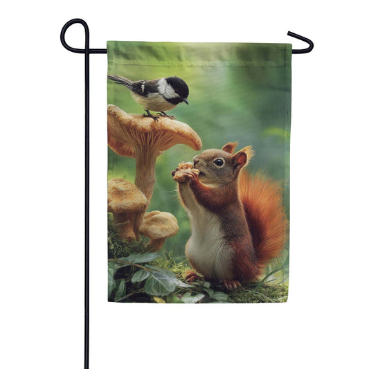 Evergreen Suede 2-Sided Garden Flag - Foraging Squirrel