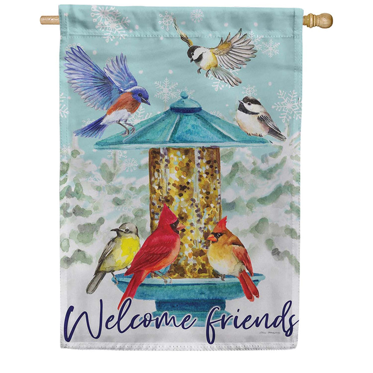 Evergreen Suede 2-Sided House Flag - Birdfeeder Wonderland