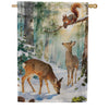 Evergreen Suede 2-Sided House Flag - Winter Forest Friends