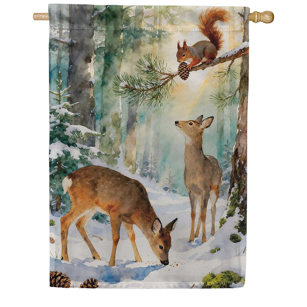Evergreen Suede 2-Sided House Flag - Winter Forest Friends