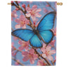 Evergreen Suede 2-Sided House Flag - Butterfly and Cherry Blossom Delight